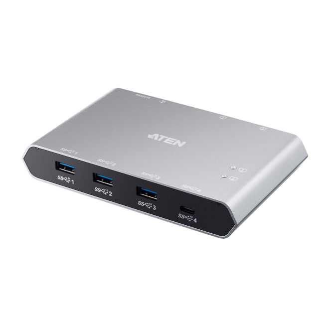 ATEN switch de periféricos USB-C Gen2 con 2 puertos y power pass-through ATEN switch de periféricos modelo US3342-AT con conexión USB-C Gen2 de 2 puertos y función de power pass-through