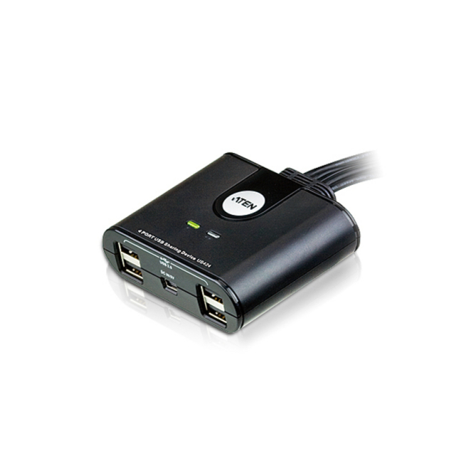 ATEN Switch USB 2.0 de 4x4 puertos, compacto y versátil Switch de periféricos ATEN USB 2.0 de 4 x 4 puertos, modelo US424-AT, tamaño compacto y fácil de usar
