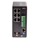 Switch gestionado Gigabit Ethernet Axis modelo 01633-001 con soporte para energía sobre Ethernet (PoE) en color negro