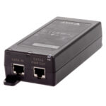 Imagen del Axis adaptador e inyector de PoE Ethernet rápido, compatible con Gigabit Ethernet de 56 V. SKU 02208-001.