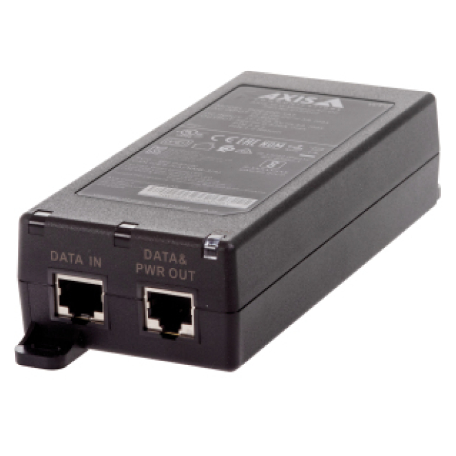 Axis adaptador e inyector de PoE Ethernet rápido, Gigabit Ethernet 56 V Imagen del Axis adaptador e inyector de PoE Ethernet rápido, compatible con Gigabit Ethernet de 56 V. SKU 02208-001.