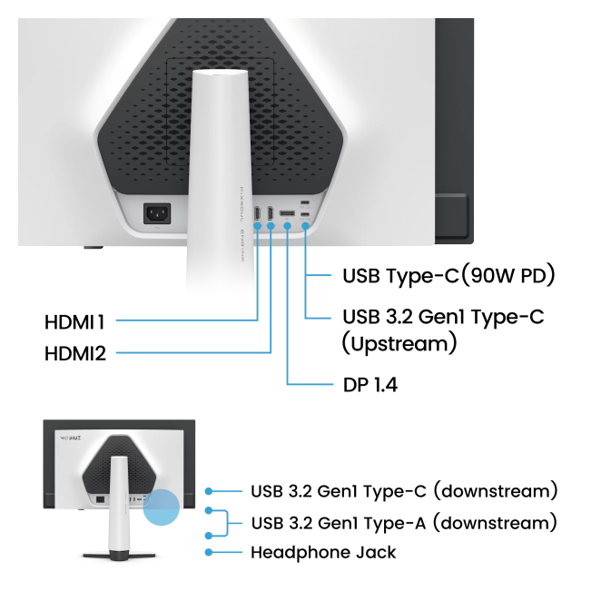 BenQ EX271UZ pantalla para PC 67,3 cm (26.5″) 3840 x 2160 Pixeles 4K Ultra HD OLED Negro, Blanco 5 BenQ EX271UZ detalle de puertos