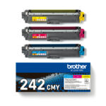 Cartucho de tóner Brother TN-242CMY original en colores cian, magenta y amarillo. SKU: TN242CMY