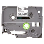 Brother cinta para impresora de etiquetas con color negro sobre transparente, modelo TZE-111, ideal para etiquetado claro y preciso.