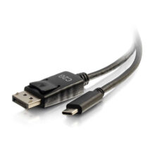 Vista del cable adaptador C2G de USB-C a DisplayPort, 1,8 metros de longitud, soporta 4K a 30 Hz, color negro. SKU 26902