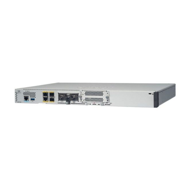 Cisco Router Gigabit Ethernet Gris con Alta Velocidad Vista frontal del router Cisco C8200-1N-4T con capacidad Gigabit Ethernet y color gris, SKU C8200-1N-4T