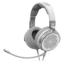 Vista de los auriculares alámbricos de diadema para juego Corsair VIRTUOSO PRO en color blanco, SKU CA-9011371-EU, que destacan por su sonido de alta calidad y diseño elegante.