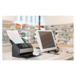 Escáner Canon imageFORMULA DR-S150 con alimentador automático de documentos y escáner de alimentación manual de 600 x 600 DPI, modelo 4044C003. Especificaciones de tamaño A4 y color negro.