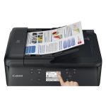 Vista frontal de la impresora Canon PIXMA TR7650 de inyección de tinta con resolución de 4800 x 1200 DPI y conectividad Wifi. SKU 4452C026