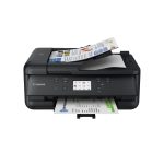 Vista frontal de la impresora Canon PIXMA TR7650 de inyección de tinta con resolución de 4800 x 1200 DPI y conectividad Wifi. SKU 4452C026