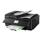 Vista frontal de la impresora Canon PIXMA TR7650 de inyección de tinta con resolución de 4800 x 1200 DPI y conectividad Wifi. SKU 4452C026