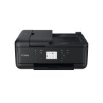 Vista frontal de la impresora Canon PIXMA TR7650 de inyección de tinta con resolución de 4800 x 1200 DPI y conectividad Wifi. SKU 4452C026