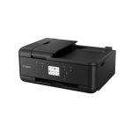 Vista frontal de la impresora Canon PIXMA TR7650 de inyección de tinta con resolución de 4800 x 1200 DPI y conectividad Wifi. SKU 4452C026