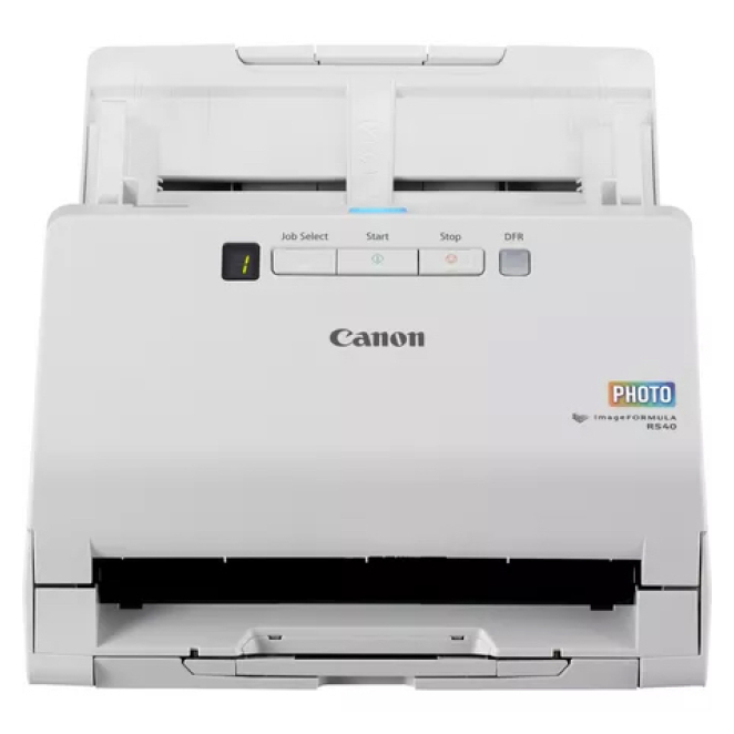 Canon Escáner RS40 con Alimentación de Hojas y Alta Resolución Escáner Canon RS40 alimentado con hojas, resolución de 600 x 600 DPI, color blanco, SKU 5209C003