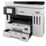 Imagen de la impresora Canon MAXIFY GX 7150, modelo de inyección de tinta A4, resolución 600 x 1200 DPI, con conectividad Wifi. SKU 6880C006.