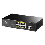 Imagen del switch Cudy FS1010P, un dispositivo de red Fast Ethernet 10/100 con PoE, color negro.