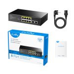 Imagen del switch Cudy FS1010P, un dispositivo de red Fast Ethernet 10/100 con PoE, color negro.