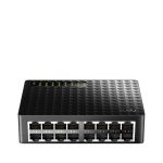 Vista frontal del Cudy Switch Fast Ethernet (10/100) modelo FS1016D, color negro, con 16 puertos