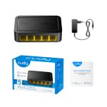 Cudy Switch Fast Ethernet modelo FS105D. Ofrece conectividad de 10/100 Mbps en color negro.