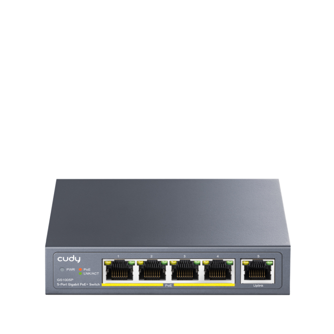 Cudy Switch Gigabit Ethernet con PoE y Energía sobre Ethernet Cudy GS1005P switch Gigabit Ethernet 10/100/1000 con Energía sobre Ethernet PoE en gris, SKU: GS1005P