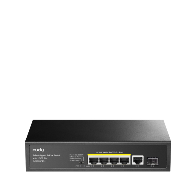 Cudy Switch Gigabit Ethernet con PoE y 5 Puertos Switch Cudy GS1005PTS1 Gigabit Ethernet con 5 puertos y soporte PoE, color negro
