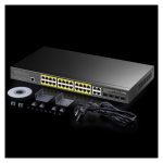 Cudy GS2028PS4 Gestionado L2 Gigabit Ethernet Switch con 28 puertos PoE, 1U de tamaño, en color negro, SKU GS2028PS4-300W
