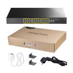 Cudy GS2028PS4 Switch Gestionado L2 Gigabit Ethernet con 24 puertos PoE y 4 SFP, SKU GS2028PS4-400W, color negro, ideal para redes empresariales.