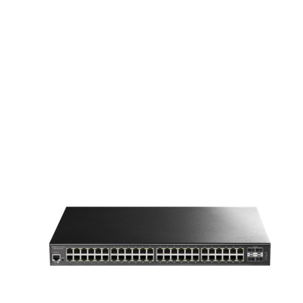 Imagen del Cudy GS2048PS4, un switch gestionado L2 Gigabit Ethernet con energía sobre Ethernet (PoE) de color negro, SKU: GS2048PS4-720W