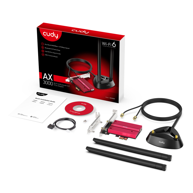 Cudy WE4000 adaptador y tarjeta de red Interno WLAN / Bluetooth 2400 Mbit/s 3 Cudy WE4000 ideal para gamers y profesionales