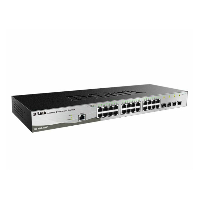 D-Link Switch Gestionado L2+ Gigabit Ethernet 28 Puertos Imagen del D-Link DGS-1210-28/ME/E, un switch gestionado L2+ con 28 puertos Gigabit Ethernet en color negro y gris. SKU DGS-1210-28/ME/E.