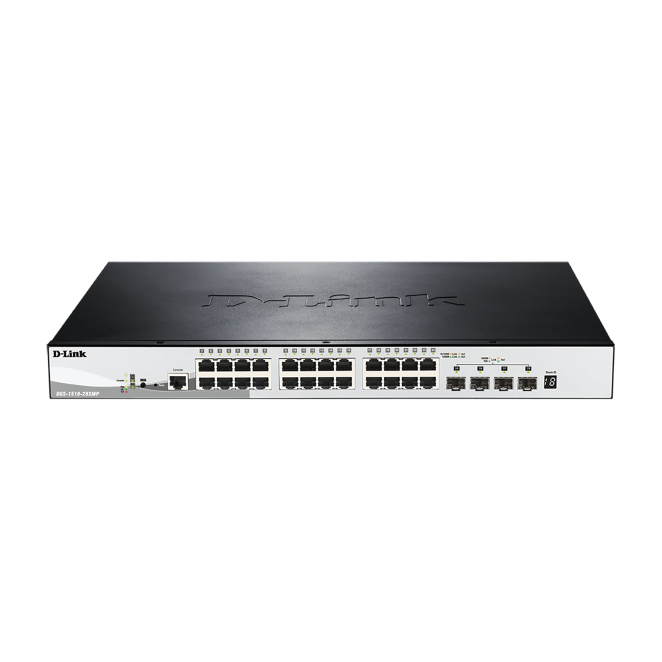 D-Link Switch Gigabit Ethernet PoE L2/L3 gestionado D-Link DGS-1510-28XMP switch gestionado con conectividad Gigabit Ethernet, soporte PoE, en colores negro y gris