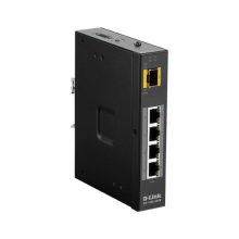 Imagen del D-Link DIS-100G-5PSW, un switch no administrado de capa 2 con Gigabit Ethernet, soporte PoE y diseño en color negro. SKU: DIS-100G-5PSW.