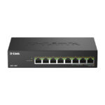 Vista frontal del D-Link DMS-108P/E, un switch no administrado de 2.5G Ethernet con soporte para PoE, SKU DMS-108P/E