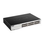 Imagen del switch no administrado D-Link GO-SW-24G con 24 puertos Gigabit Ethernet, color negro y SKU GO-SW-24G/E