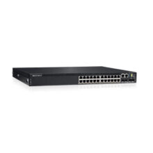 Switch gestionado DELL N-Series N3224P-ON con soporte Gigabit Ethernet (10/100/1000), Energía sobre Ethernet (PoE), en formato 1U de color negro. SKU: 210-ASPU