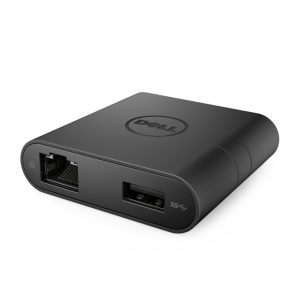 Imagen del adaptador DELL DA200, alámbrico, USB 3.2 Gen 1, Type-C, en color negro. SKU: 470-ABRY