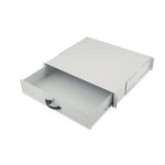 Vista frontal del cajón para teclado Digitus para armarios de red y servidor, modelo DN-19 KEY-2U, con diseño robusto y espacio para teclado de 2U.