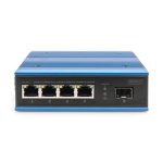Imagen del conmutador PoE industrial de red Fast Ethernet Digitus DN-651131 con 4 puertos no gestionado y 1 enlace ascendente SFP. Ideal para entornos industriales.
