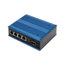 Conmutador PoE de red Gigabit Ethernet industrial Digitus con 4 puertos y enlace ascendente SFP. SKU DN-651135.