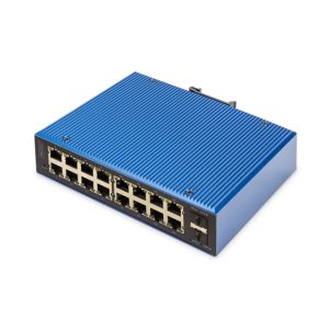 Conmutador PoE gestionado L2 industrial Digitus con 16+2 puertos Gigabit Ethernet, SKU: DN-651159.