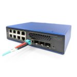 Switch gestionado Digitus DN-651160 L2/L3 de Gigabit Ethernet en colores negro y azul, con capacidades de 10/100/1000 Mbps