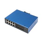 Switch gestionado Digitus DN-651160 L2/L3 de Gigabit Ethernet en colores negro y azul, con capacidades de 10/100/1000 Mbps