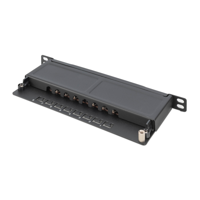 Digitus CAT 6A Slim Patch Panel, blindado, 8 puertos, 0,5 U, 10″, negro 2 Digitus CAT 6A Slim Patch Panel, blindado, ventajas del producto