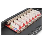 Imagen del Digitus CAT 6A Slim Patch Panel, blindado, con 8 puertos, de 0,5 U y 10 pulgadas, color negro. SKU: DN-91608S-SL-EA