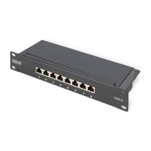 Panel de conexión Digitus CAT 6 apantallado que pertenece a la clase E, SKU DN-91608S, ideal para redes de alta velocidad y protección contra interferencias.