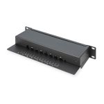 Panel de conexión Digitus CAT 6 apantallado que pertenece a la clase E, SKU DN-91608S, ideal para redes de alta velocidad y protección contra interferencias.