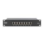 Panel de conexión Digitus CAT 6 apantallado que pertenece a la clase E, SKU DN-91608S, ideal para redes de alta velocidad y protección contra interferencias.