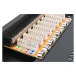Panel de conexión Digitus CAT 6 apantallado que pertenece a la clase E, SKU DN-91608S, ideal para redes de alta velocidad y protección contra interferencias.