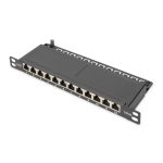 Digitus CAT 6A Slim Patch Panel, blindado, 12 puertos, 0,5 U y de 10 pulgadas, negro, SKU DN-91612S-SL-EA