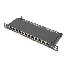Digitus CAT 6A Slim Patch Panel, blindado, 12 puertos, 0,5 U y de 10 pulgadas, negro, SKU DN-91612S-SL-EA